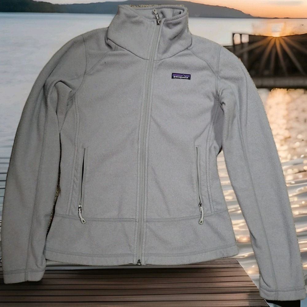 Patagonia Micro D Fleece Jacket Womens‎ Small Grey Excellent Full Zip Mock Neck